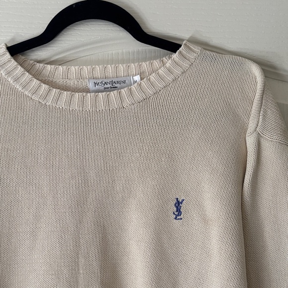 Yves Saint Laurent Other - Yves Saint Laurent Cream Crewneck Sweater with Blue YSL Emblem